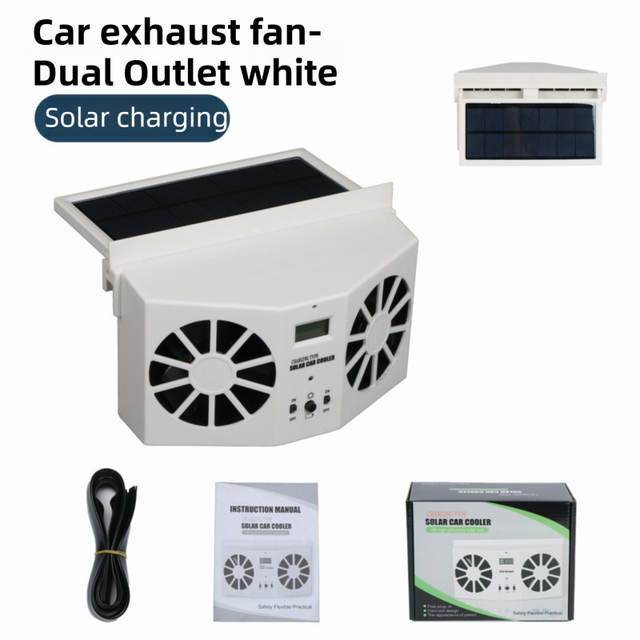White Solar Rechargable Dual Outlet Car Window Ventilation and Exhaust V888-ELOSUNG55098-6