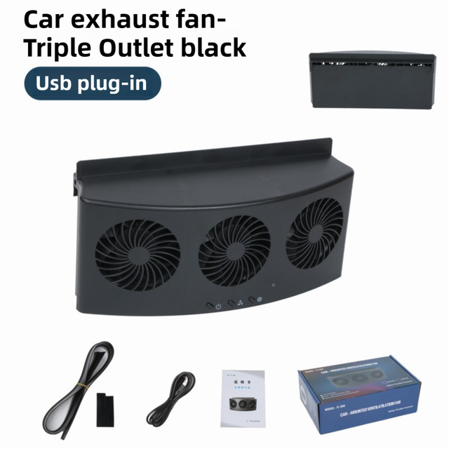 Black USB Plug in Triple Outlet Car Window Ventilation and Exhaust V888-ELOSUNG55098-7