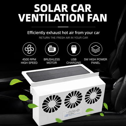 Black USB Plug in Triple Outlet Car Window Ventilation and Exhaust Fan - 4500 RPM Air Circulation and Foldable Space Saving, Remove Heat Odors Smoke and Stale Air for Most Vehicles without Anti-Pinch Feature