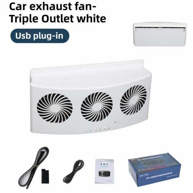 White USB Plug in Triple Outlet Car Window Ventilation and Exhaust V888-ELOSUNG55098-8