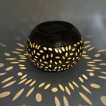 Black Durable Iron Solar Powered Garden Light with Cut-Out Flower Deco - LED Oval Shaped Lantern, IP44 Weather Resistant, Decorative Lighting for Indoor Patio Balcony and Courtyard