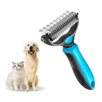 Green Dual Sided Pet Knot Cutter for Dogs & Cats - 17 / 9 Tooth Undercoat Grooming Rake with Non-Slip TPR Handle, Perfect Long Fur Remove Tangles Mats Knots