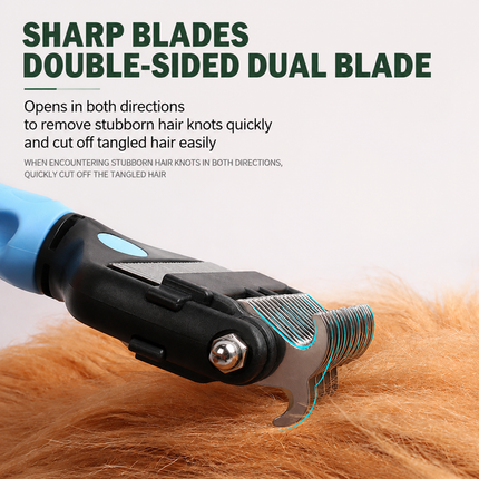 Green Dual Sided Pet Knot Cutter for Dogs & Cats - 17 / 9 Tooth Undercoat Grooming Rake with Non-Slip TPR Handle, Perfect Long Fur Remove Tangles Mats Knots