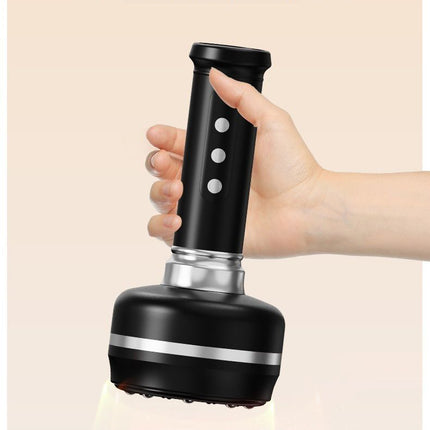 Electric Heated Gua Sha Massager(Black 1200mAh) - USB Rechargeable Red Light Cupping Device with 8 Magnetic Rollers, 30-Level Negative Pressure & Temp, LCD Display and 15-Minute Timer