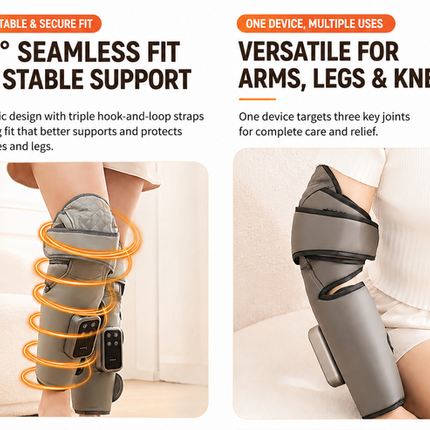 Light Grey Airbag Leg Massager with 3 Intensities and 3 Graphene Heat Modes  - Rechargeable Calf and Knee Extended Wrap, Touch Display, 3 Adjustable Strap for Single Leg Wrap-around Fastening