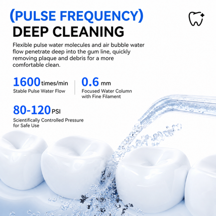 Black Rechargeable Water Flosser Oral Irrigator with 3 Pressure Modes & 4 Nozzles - 380ml Detachable Tank, Type-C Charging, 0.6MM Fine Water Flow and 1600 Pulses Per Minute