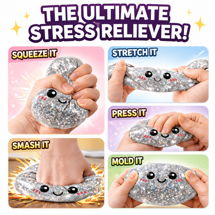 Realistic Steamed Bun Squishy Stress Relief Toy with Steamer Basket - Gold Glitter TPR Slow Rebound Squeeze Fidget for Adults
