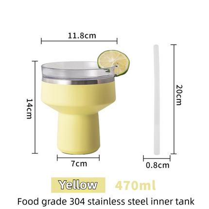 Yellow 470ML Stainless Steel Martini Tumbler Cup with 360°Salt & Sip Lid, Internal Markers and Straw - Double Wall Vacuum Insulated Drink Cup for Coffee Cocktails Cold Drinks and Outdoor Use