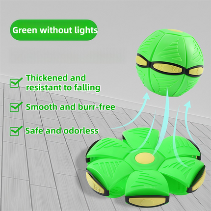 Green LED Transforming Flying Disc Ball Toy with Music & No Light - Soft EVA Bounce Ball and Frisbee Shape Switchable Outdoor Interactive Soccer Toy for Exercise and Fun