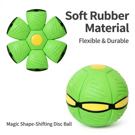 Green LED Transforming Flying Disc Ball Toy with Music & 3 Light - Soft EVA Bounce Ball and Frisbee Shape Switchable Outdoor Interactive Soccer Toy for Exercise and Fun