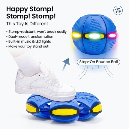 Red LED Transforming Flying Disc Ball Toy with Music & 3 Light - Soft EVA Bounce Ball and Frisbee Shape Switchable Outdoor Interactive Soccer Toy for Exercise and Fun