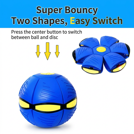 Blue LED Transforming Flying Disc Ball Toy with Music & 6 Light - Soft EVA Bounce Ball and Frisbee Shape Switchable Outdoor Interactive Soccer Toy for Exercise and Fun