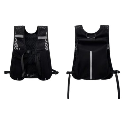 Black Lightweight Running Hydration Vest Backpack - Breathable Mesh Reflective Sports Pack with 4 Straps, Water Bottle / Phone Holder and Back Zipper Pocket for Marathon Hiking Cycling Trail Running