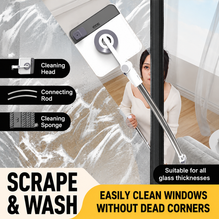 Lightweight Interior & Exterior Window Cleaner with 130CM Extendable Aluminium Pole & 8 Cleaning Pad - 2-in-1 360° Rotating Microfibre Scrubber and Squeegee for Most Household High Rise Windows