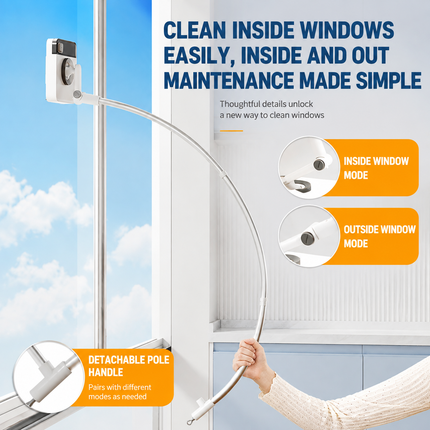 Lightweight Interior & Exterior Window Cleaner with 130CM Extendable Aluminium Pole & 8 Cleaning Pad - 2-in-1 360° Rotating Microfibre Scrubber and Squeegee for Most Household High Rise Windows