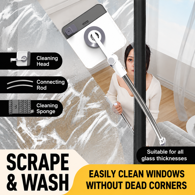 Lightweight Interior & Exterior Window Cleaner with 160CM Extendable Aluminium Pole & Cleaning Pad - 2-in-1 360° Rotating Microfibre Scrubber and Squeegee for Most Household High Rise Windows