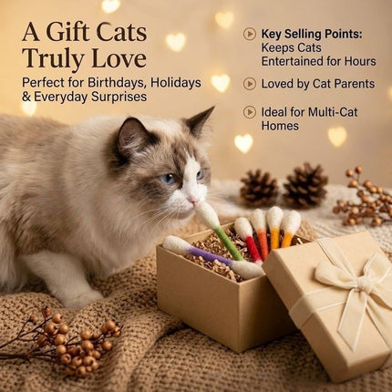 6 Pack Purple Cotton Swab Stick Cat Toys with Catnip - Durable for Chew, 15cm Soft Plush Teaser Kitty Toy Gift for Boredom Anxiety Exercise Play