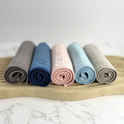 10 Pack Microfibre Waffle Cleaning Rag Set - Super Absorbent Durable Kitchen Lock-Stitched Towel, Reusable Lint-Free Dish Cloth 25x25cm of 5 Colors