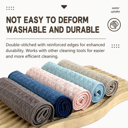 5 Pack Microfibre Waffle Cleaning Rag Set - Super Absorbent Durable Kitchen Lock-Stitched Towel, Reusable Lint-Free Dish Cloth 30x30cm of 5 Colors