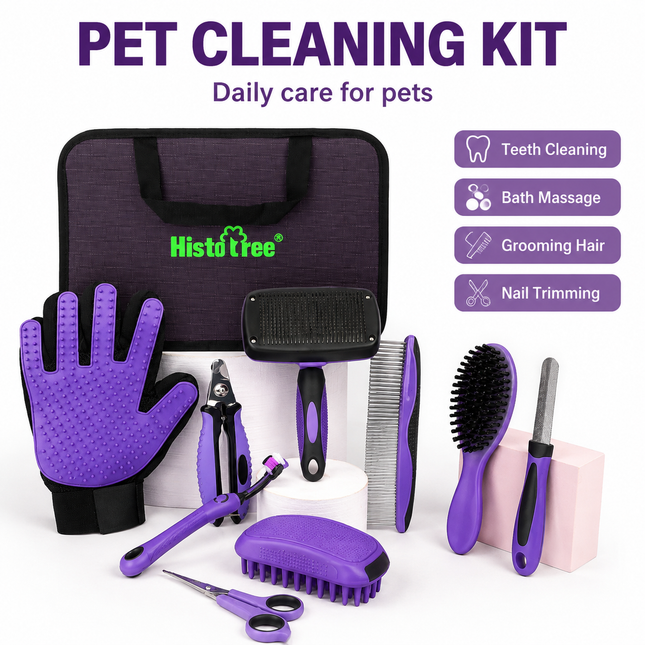 Pet Grooming & Cleaning Kit 9 Piece Set with Shedding Brush Steel Comb Plus Scissors V888-ELOSUNG55120