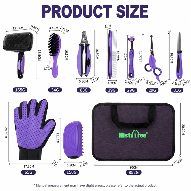 Pet Grooming & Cleaning Kit 9 Piece Set with Shedding Brush Steel Comb Plus Scissors – product detail
