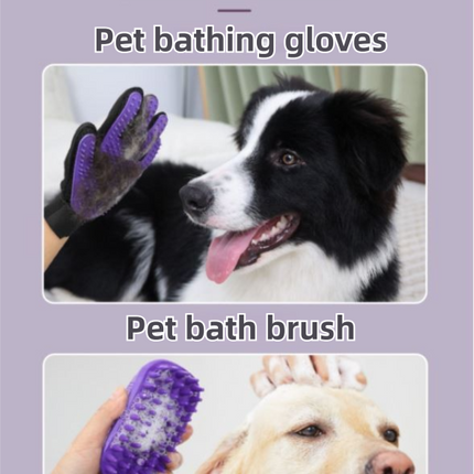 Pet Grooming & Cleaning Kit 9 Piece Set with Shedding Brush, Steel Comb + Scissors, Nail Clippers + File, Bath Brush + Massage Glove, 3 Head Toothbrush and Storage Bag for Dog & Cat