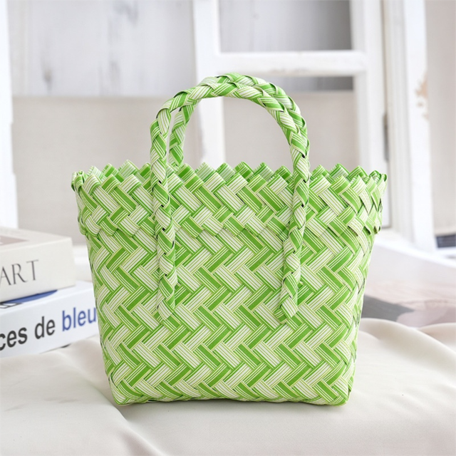 Handwoven Fresh PP Tote Bag with Upright Square Structure Durable Mini Spring Picnic Basket and Favour