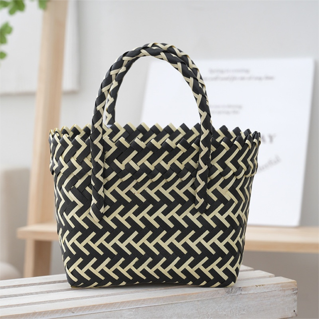 Handwoven Fresh PP Tote Bag with Upright Square Structure & Flower Deco Durable Mini Spring