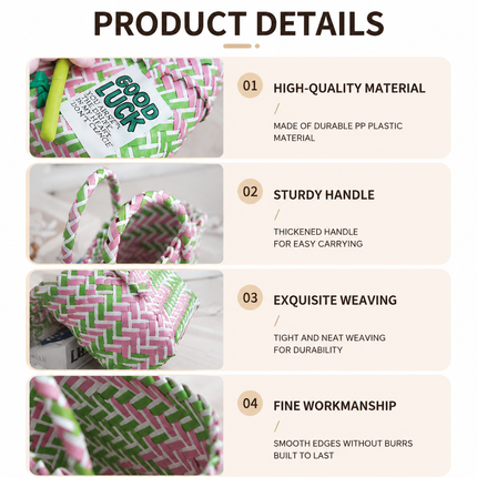 Handwoven Fresh PP Tote Bag with Upright Square Structure & Flower Deco, Durable Mini Spring Picnic Basket and Favour Handbag 16x16x9cm, Green Yellow Contrastion