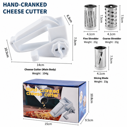 Rotary Cheese Grater with 3 Stainless Steel Blades and Safe Top Pressing Cover – hardware detail