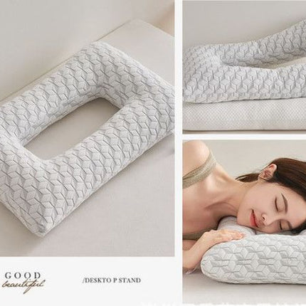 Extra Large 3D Knitted Ergonomic Ear Protection Pillow with Hollow Ear Relief Design & Breathable Washable Cover - High Elasticity Supportive Side Sleeper Pillow for Comfortable Sleep, 30 x 60CM White Rhombus