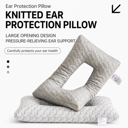 Extra Large 3D Knitted Ergonomic Ear Protection Pillow with Hollow Ear Relief Design & Breathable Washable Cover - High Elasticity Supportive Side Sleeper Pillow for Comfortable Sleep, 30 x 60CM White Rhombus