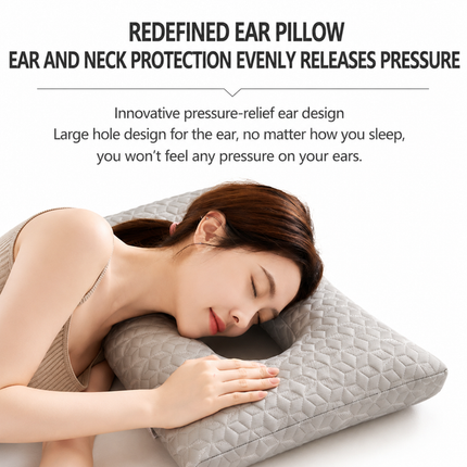 Extra Large 3D Knitted Ergonomic Ear Protection Pillow with Hollow Ear Relief Design & Breathable Washable Cover - High Elasticity Supportive Side Sleeper Pillow for Comfortable Sleep, 30 x 60CM White Rhombus