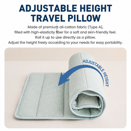 2-in-1 Blue Adjustable Travel Towel Pillow Integeatd 60 x 140CM Foldable Padded Mat, Soft Cotton Neck Support Roll Pillow Mat for Lumbar Leg Pillow or Pad Use