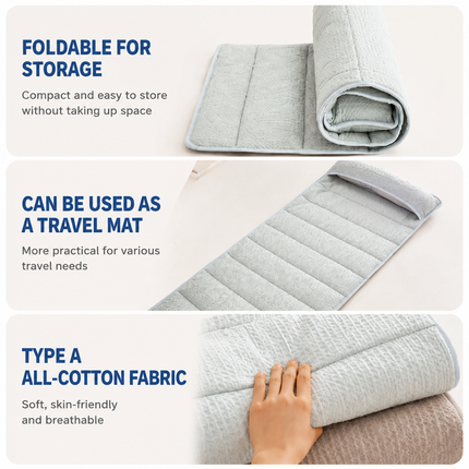 2-in-1 Blue Adjustable Travel Towel Pillow Integeatd 60 x 140CM Foldable Padded Mat, Soft Cotton Neck Support Roll Pillow Mat for Lumbar Leg Pillow or Pad Use