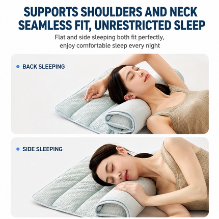 2-in-1 Blue Adjustable Travel Towel Pillow Integeatd 60 x 140CM Foldable Padded Mat, Soft Cotton Neck Support Roll Pillow Mat for Lumbar Leg Pillow or Pad Use