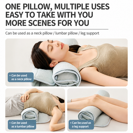 2-in-1 Coffee Adjustable Travel Towel Pillow Integeatd 60 x 140CM Foldable Padded Mat, Soft Cotton Neck Support Roll Pillow Mat for Lumbar Leg Pillow or Pad Use