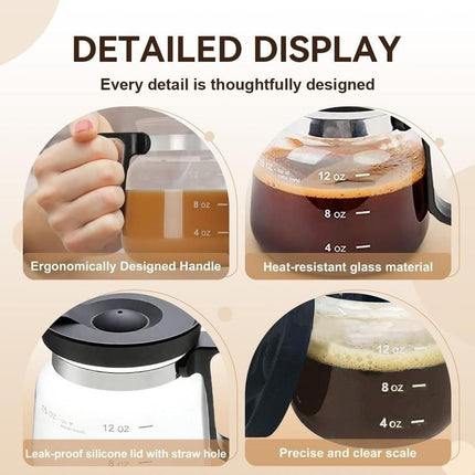 16Oz Mini Brewing Glass Coffee Mug Set with Leakproof Travel Lid, Ergonomic Handle and 2 Reusable Metal Straws for Camping Office and Home, Coffee Lovers' Top Choice，Free 12cm Yellow Bear Woven Cotton Coaster