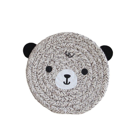 4PCS Coffee Variegated Cute Bear Woven Cotton Coasters, 18cm Dia Durable Heat Resistant Trivets Set for Drink Cup Dishes and Pot