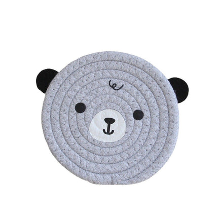 4PCS Grey Cute Bear Woven Cotton Coasters, 12cm Dia Durable Heat Resistant Trivets Set for Drink Cup Dishes and Pot