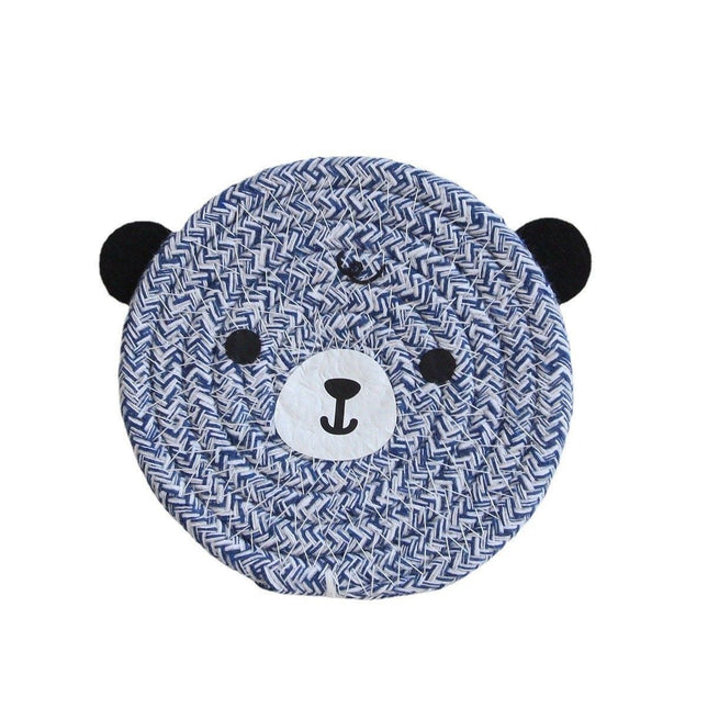 4PCS Blue Variegated Cute Bear Woven Cotton Coasters, 12cm Dia Durable Heat Resistant Trivets Set for Drink Cup Dishes and Pot
