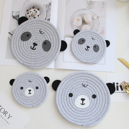 4PCS Pink Cute Bear Woven Cotton Coasters, 18cm Dia Durable Heat Resistant Trivets Set for Drink Cup Dishes and Pot