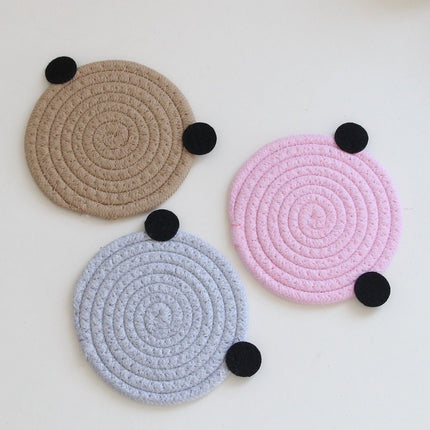 4PCS Pink Cute Bear Woven Cotton Coasters, 18cm Dia Durable Heat Resistant Trivets Set for Drink Cup Dishes and Pot