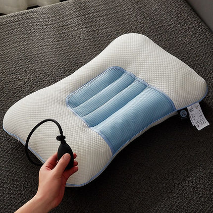 Blue Airbag Adjustable Cervical Neck Support Pillow - All Reason High Resilient Ergonomic Bed Traction Pillow with 4D Textured Massage Nodes and Removable Breathable Cover