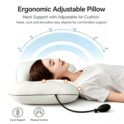 Blue Airbag Adjustable Cervical Neck Support Pillow - All Reason High Resilient Ergonomic Bed Traction Pillow with 4D Textured Massage Nodes and Removable Breathable Cover