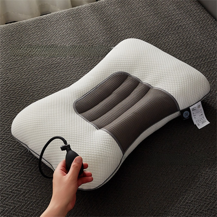 Grey Airbag Adjustable Cervical Neck Support Pillow - All Reason High Resilient Ergonomic Bed Traction Pillow with 4D Textured Massage Nodes and Removable Breathable Cover
