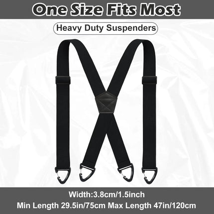 1.5 Inch X-Back Hidden Elastic Suspenders with 4 Metal Clips, Heavy-Duty Corn Weave Braces for Men Women Work Wear and Outdoor Use, 2PCS Black 120x3.8cm