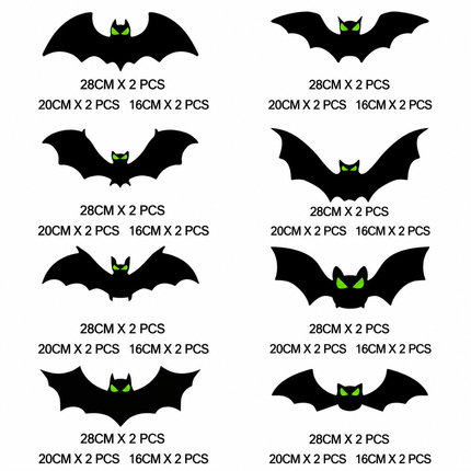 3D Glow in The Dark Bat Wall Decors Set for Halloween Party Home Spooky Backgrounds, 48 Pack Small Medium Large Stickers with Glow Eyes, Tweezer and Adhesive Dots