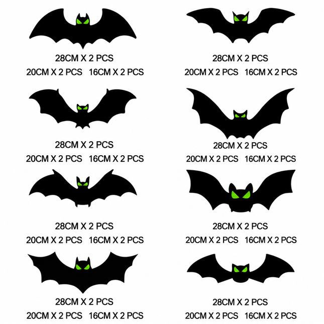 3D Glow in The Dark Bat Wall Decors Set for Halloween Party Home Spooky Backgrounds, 48 Pack Small Medium Large Stickers with Glow Eyes, Tweezer and Adhesive Dots
