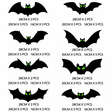 3D Glow in The Dark Bat Wall Decors Set for Halloween Party Home Spooky Backgrounds, 96 Pack Small Medium Large Stickers with Glow Eyes, Tweezer and Adhesive Dots